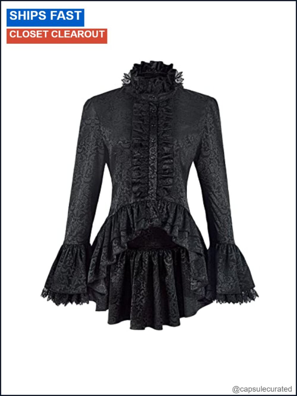 Gothic Victorian Ruffle Lace Long Sleeve High Low Blouse Peasant Top